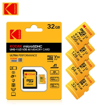 Kodak Micro SD Карта 128 ГБ 64 ГБ 256 ГБ 32 ГБ Высокоскоростная карта памяти U3 A1 V30 Класса 10 SD TF Карта Для адаптера Бесплатная доставка