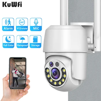 Kuwfi 1080P HD Wifi Камера безопасности Беспроводная цифровая камера видеонаблюдения Уличная WiFi камера Водонепроницаемое автоматическое отслеживание видеонаблюдения