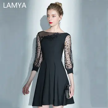 LAMYA Простые Черные платья для выпускного вечера Элегантное вечернее платье с коротким рукавом На заказ Винтажное вечернее платье Robe De Soiree