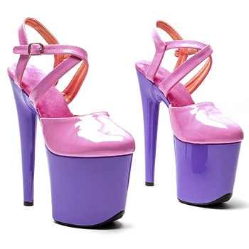 Leecabe 8 дюймов/20 см, Лакированный верх, двухцветные сандалии на платформе, обувь для вечеринок на высоком каблуке, Обувь для танцев на шесте