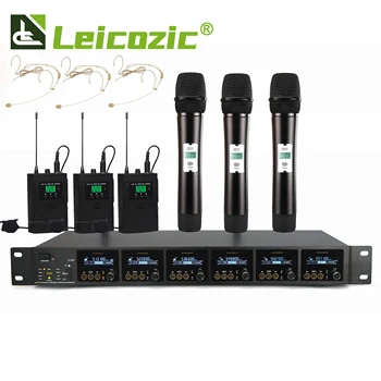 Leicozic 6-Канальный Цифровой 1000 Частотный Профессиональный Беспроводной Микрофон 80 метров UHF Ручной/Нагрудный Микрофон Mikrofon Гарнитура Microfone