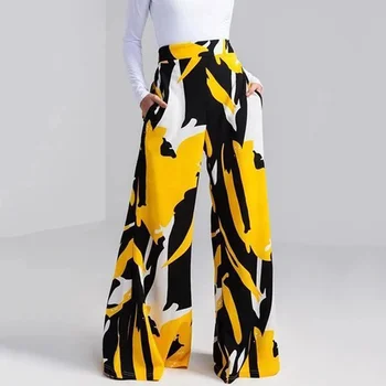Lemongor / Женские Широкие брюки с контрастным цветным принтом с высокой талией, Летние Модные Повседневные брюки для выхода в свет Для женщин 2023