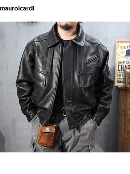Mauroicardi, Весенне-осенняя крутая черная мотоциклетная куртка из искусственной кожи для мужчин с длинным рукавом, Свободная Повседневная Роскошная Дизайнерская одежда в стиле эмо