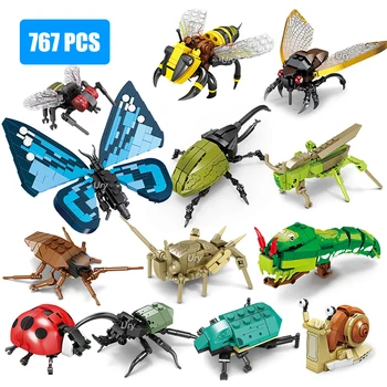 Moc насекомое, модель животного, Пчела, бабочка, Крикет, Кузнечик, Набор строительных блоков, детские головоломки, игрушки для детей, подарки