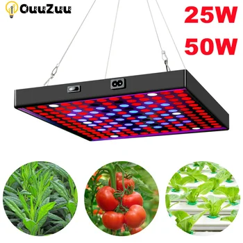 OuuZuu Светодиодная лампа для выращивания 25 Вт 50 Вт AC85-265V с Полным спектром освещения для выращивания растений, цветов, рассады.