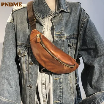 PNDME роскошная мужская маленькая нагрудная сумка из натуральной кожи, спортивная сумка на открытом воздухе из натуральной воловьей кожи, рюкзак через плечо, мотоциклетная сумка через плечо