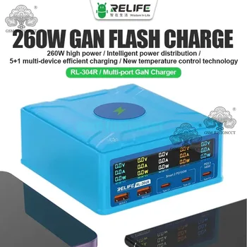 RELIFE RL-304R Многопортовое зарядное устройство GaN для телефонов, планшетов, ноутбуков, Интеллектуальное распределение мощности, 15 Вт, беспроводной инструмент для быстрой зарядки