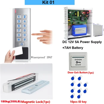 RFID Wapterproof card ketpad Система контроля доступа наборы DC12V 5A Источник Питания с резервной батареей Переменного тока 100 ~ 240 В 180 кг Магнитный Замок