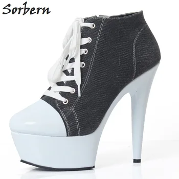 Sorbern/Джинсовые женские туфли-лодочки на высоком каблуке 15 см, женская обувь, Мода 2018, Фетишистские туфли на платформе и высоком каблуке, Женская осенняя обувь