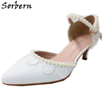 Sorbern/ Элегантные белые свадебные туфли на высоком каблуке с ремешком на щиколотке, с острым носком, из двух предметов, обувь для подружки невесты на низком каблуке