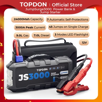Topdon JS3000 3000A Jump Starter Power Bank 12 В Автомобильное Пусковое Устройство 24000 мАч Аккумулятор Jump Start для Бустера Для 9Л Газа и 7Л дизеля