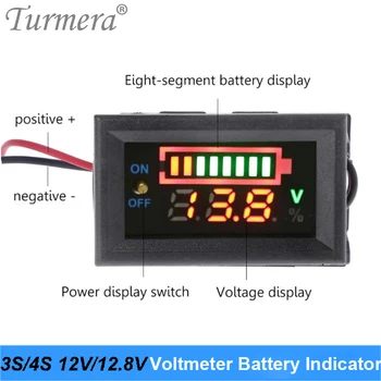 Turmera 3S 12V Литиевая батарея 4S 12,8 V Lifepo4 Индикатор заряда Батареи Дисплей Вольтметра с Переключателем Батарея для Автомобиля 12V и использования Отвертки
