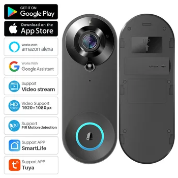 Tuya Smart Video Дверной звонок Камера 1080P WiFi Видеодомофон Дверной звонок Камера Двухстороннего аудио Работает с Alexa Echo Show Google Home