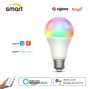 Tuya Zigbee Умный дом Светодиодная лампа 10 Вт E27 RGBCW с регулируемой яркостью для Smart Life Alexa Google Assistant Smartthings