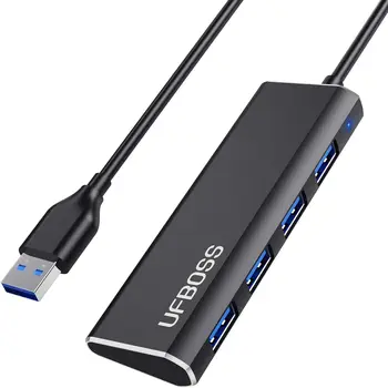 UFBOSS 4-портовый USB 3.0, ультратонкий портативный концентратор данных из алюминия с кабелем длиной 1 фут