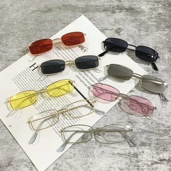 UV400 Классические Ретро Металлические прямоугольные Солнцезащитные очки Унисекс Винтажный дизайн Солнцезащитные очки с линзами Маленькие овальные очки для женщин и мужчин