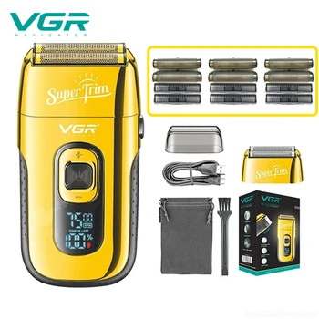 VGR Бритва для лица с лезвием Профессиональный Триммер для волос Золотая Электробритва Перезаряжаемый Безопасный Станок для бритья для мужчин V-332