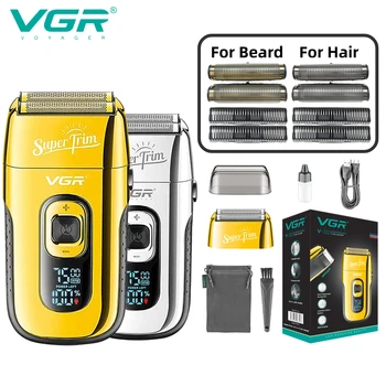 VGR Триммер для волос, Профессиональная Бритва для бороды, Перезаряжаемая Машинка для стрижки волос, светодиодный дисплей, Беспроводной безопасный Триммер для мужчин V-332