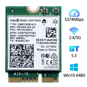 WiFi 6E 5374 Мбит/с Intel AX211 CNVio2 M.2 Беспроводная карта WiFi Bluetooth 5,3 802.11ax Двухдиапазонный Беспроводной адаптер WiFi6 для Win10 64