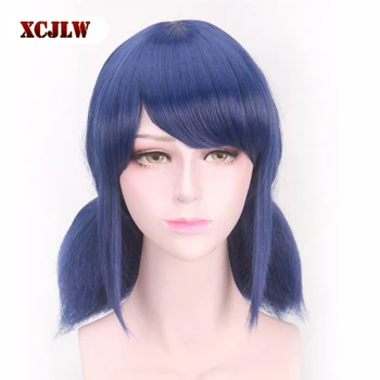 XCJLW LB Парики Peluca Marinette для девочек и женщин, косплей, двойной хвост, косички, короткие прямые синие волосы