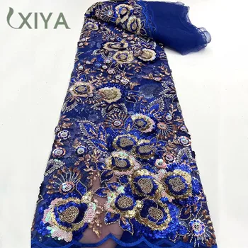 XIYA Роскошная кружевная ткань с 3D цветами в Нигерийском стиле, расшитая блестками и бисером 2023, Высококачественная французская вышивка, африканская тюлевая ткань для вечеринки