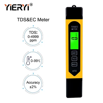 yieryi Цифровой измеритель TDS EC, тестер температуры ATC, ручка, анализатор для измерения проводимости воды с подсветкой