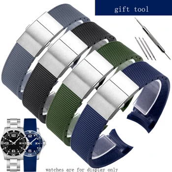 YOPO Новый стиль, резиновый ремешок для часов, 21 мм, черный, серый, синий, зеленый, браслет со складной пряжкой, аксессуары для часов Longines Conquest
