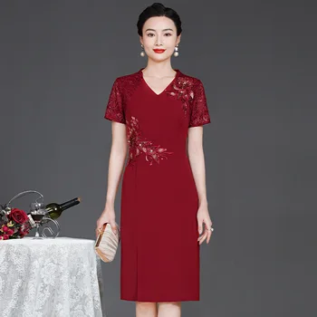 Yourqipao 2023 Летнее Красное Банкетное Платье для Мамы на Свадьбу, Благородное ретро Модное Элегантное Вечернее Платье в Китайском Стиле для Женщин