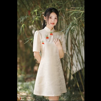 Yourqipao, Элегантное женское платье Чонсам, китайский традиционный хлопковый топ, костюм Hanfu Tang, красивая вышивка в винтажном стиле