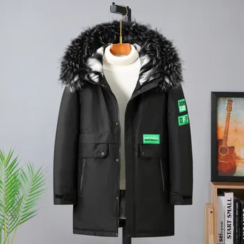 ZOZOWANG 2023, Новая зимняя Мужская одежда, Утепленная Теплая Мужская куртка С меховым капюшоном, Мужское пальто средней длины 10XL, Хлопковая стеганая куртка