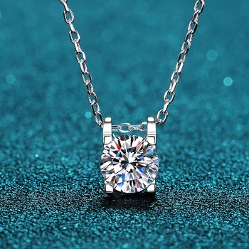 Абсолютно новый 1-каратный камень Kramosan Кулон женское ожерелье с имитацией бриллианта S925 Ювелирные изделия из стерлингового Серебра для девочек на День Святого Валентина