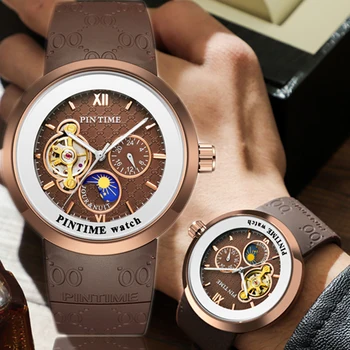 Автоматические часы PINTIME Механические наручные часы с автоподзаводом Мужские Силиконовый Ремешок Модные Деловые Часы Relogio Masculine Мужской подарок