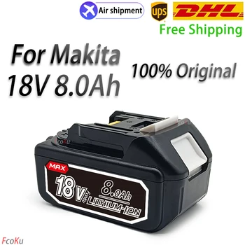 Аккумуляторная батарея для электроинструмента Makita 18V 8.0Ah, со светодиодом, Для LXT BL1860B BL1860 BL1850 BL1840, Сменная литий-ионная батарея