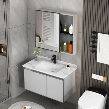 Алюминиевые Шкафы для ванной Комнаты, Умный Зеркальный шкаф, Керамический Сланцевый Умывальник, Туалетный столик для ванной комнаты с раковиной, мебель для ванной комнаты