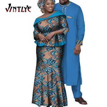 Африканская одежда для пар, Анкара, модный женский комплект с юбкой и топом в африканском стиле и кафтанами, африканский мужской комплект одежды WYQ695