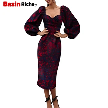 Африканское платье облегающее Элегантное женское Платье миди с V-образным вырезом и открытыми плечами, клубная вечеринка, винтажная юбка WY8826