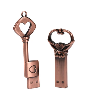 Бесплатный логотип Металлический Ключ Love Heart USB 2,0 Флэш-накопитель Креативные подарки Флеш-накопитель Реальной емкости Memory Stick 64 ГБ/32 ГБ/16 ГБ/8 ГБ U-диск