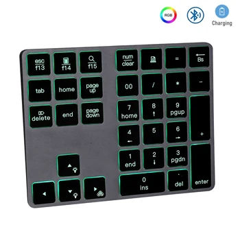 Беспроводная цифровая клавиатура Bluetooth для ноутбука, Перезаряжаемая цифровая клавиатура с подсветкой, 34 клавиши, алюминиевая Цифровая клавиатура для Mac Windows