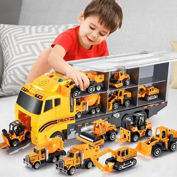 Большой строительный контейнерный транспортер, игровой набор с 6 шт., мини-автомобиль, грузовик, Инженерная модель автомобиля, игрушки для детей, подарки