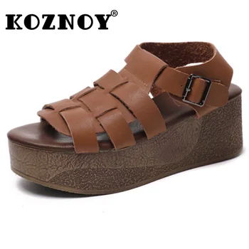 Босоножки Koznoy на платформе 6,5 см из натуральной кожи, лидер продаж, женская летняя удобная обувь на танкетке, модная женская дышащая обувь с пряжкой