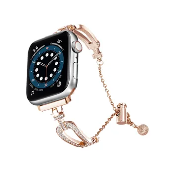 Бриллиантовый ремешок из нержавеющей Стали для Apple Watch band ювелирный браслет цепочка iwatch87654321SE Ultra38 40 41 42 44 женские наручные часы с бриллиантами