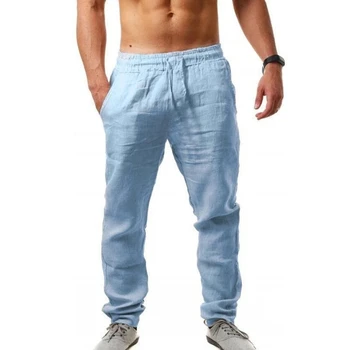 весна-лето 2023, новые мужские Хлопчатобумажные льняные брюки, Мужские осенние новые дышащие однотонные льняные брюки, Уличная одежда для фитнеса S-5XL