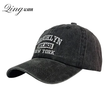 Винтажная выстиранная черно-серая бейсболка для мужчин и женщин в стиле хип-хоп с американскими буквами, Уличная Широкополая солнцезащитная шляпа для гольфа