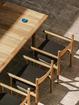 внутренний двор, водонепроницаемый, солнцезащитный крем, для отдыха, обеденный стол из массива дерева, стул, дизайнерская мебель, на улице