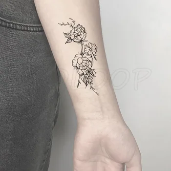 Водонепроницаемые временные татуировки, наклейки, Черная роза, цветок растения, Маленький размер, Тату, флэш-тату, поддельные татуировки для мужчин, девочек, женщин