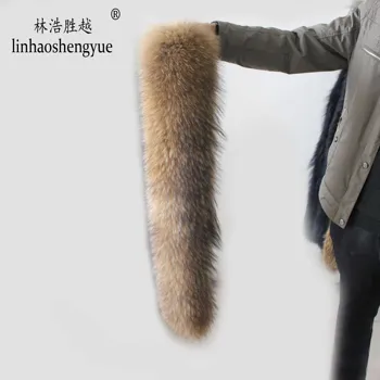 Воротник из меха енота Linhaoshengyue длиной 70 см и шириной 20 см.