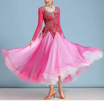 Высококачественная Модная Элегантная женская одежда для соревнований, Розовое платье для бальных танцев, Vestido De Baile