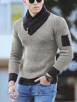 Высококачественный мужской винтажный пуловер с высоким воротом, теплый хлопковый пуловер в корейском стиле, повседневная мода Осень-зима 2023