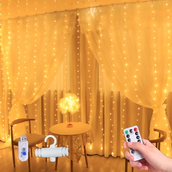 Гирлянда для штор, водонепроницаемые сказочные огни с питанием от USB, 8 режимов освещения, огни с дистанционным управлением для Рождественской вечеринки в спальне