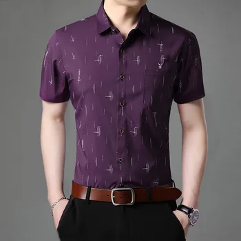 Деловая офисная Повседневная мужская рубашка с принтом на пуговицах, Летняя корейская универсальная однобортная рубашка с коротким рукавом, мужская одежда